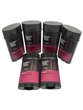 Lot 6 Every Man Jack Natural Aluminum Free Deodorant Men Stick Crimson Oak 3 oz